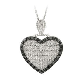 Sterling Silver White & Black CZ Puffed Heart Necklace